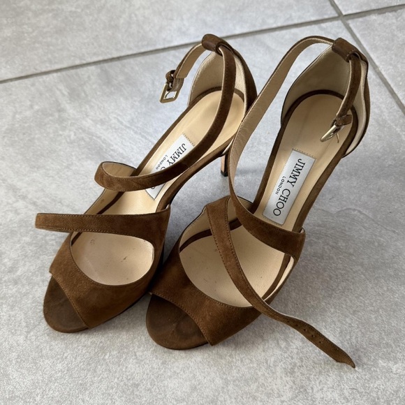 Jimmy Choo Tan Suede Strappy Heels